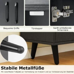 Bücherschrank mit Türen & Offenes Fächern Bücherregal Standregal Büroregal Sideboard Schwarz