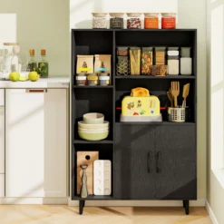 Bücherschrank mit Türen & Offenes Fächern Bücherregal Standregal Büroregal Sideboard Schwarz