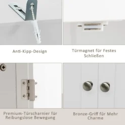 Bücherschrank mit Türen & 3 Offenen Regalen Bücherregal Hochschrank 74,5 x 35,5 x 181,5 cm Weiß
