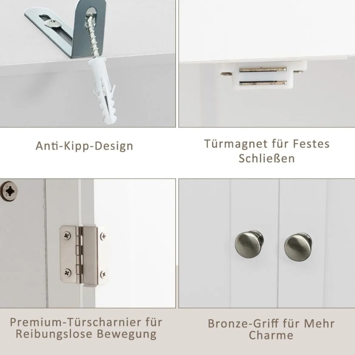 Bücherschrank mit Türen & 3 Offenen Regalen Bücherregal Hochschrank 74,5 x 35,5 x 181,5 cm Weiß
