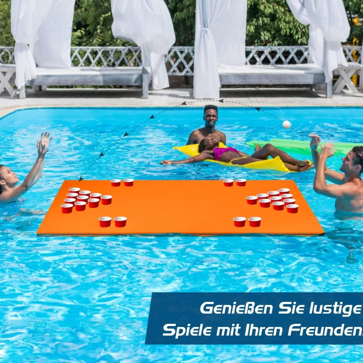 Beer Pong Schwimmender Teppich Wassermatte Schwimmmatte 176 x 90 x 3,5 cm Orange + Schwarz