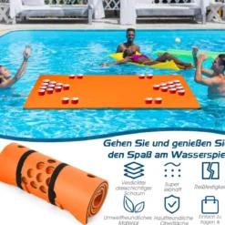 Beer Pong Schwimmender Teppich Wassermatte Schwimmmatte 176 x 90 x 3,5 cm Orange + Schwarz