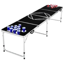 Beer Pong Tisch Partyspiele klappbar Bierpong Tisch Campingtisch Trinkspiele höheverstellbar Schwarz