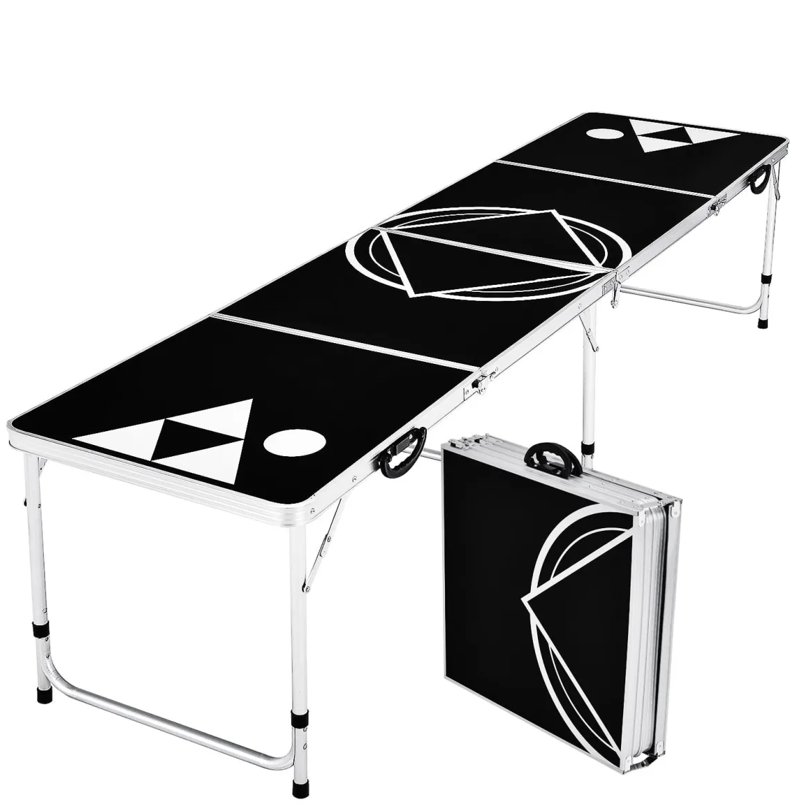 Beer Pong Tisch Partyspiele klappbar Bierpong Tisch Campingtisch Trinkspiele höheverstellbar Schwarz