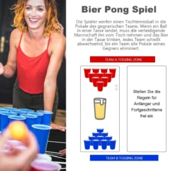 Beer Pong Tisch Partyspiele klappbar Bierpong Tisch Campingtisch Trinkspiele höheverstellbar Schwarz