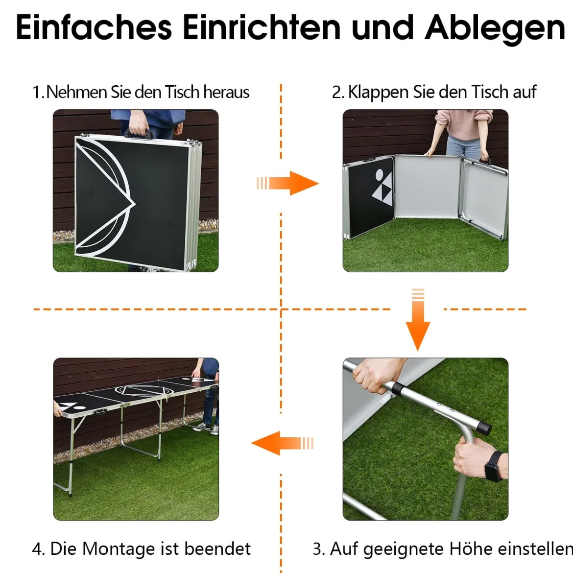 Beer Pong Tisch Partyspiele klappbar Bierpong Tisch Campingtisch Trinkspiele höheverstellbar Schwarz