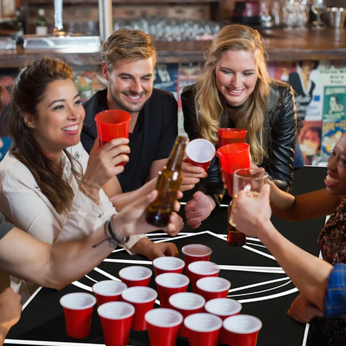 Beer Pong Tisch Partyspiele klappbar Bierpong Tisch Campingtisch Trinkspiele höheverstellbar Schwarz