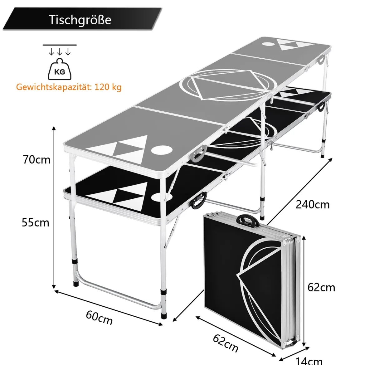 Beer Pong Tisch Partyspiele klappbar Bierpong Tisch Campingtisch Trinkspiele höheverstellbar Schwarz