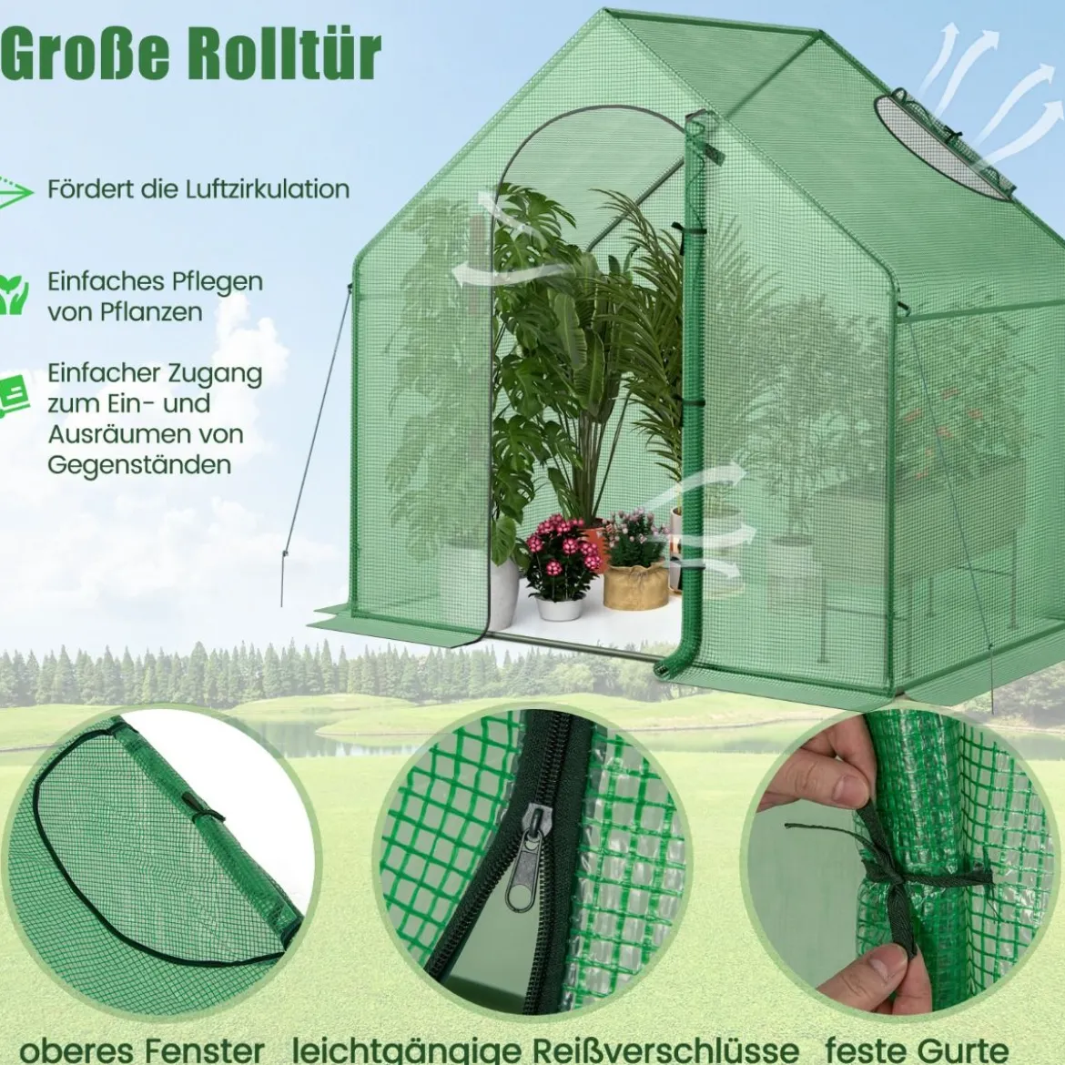 Begehbarer Gewächshaus mit PE-Abdeckung & Roll-Up Reißverschluss-Tür & Fenster Foliengewächshaus