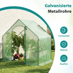 Begehbares Gewächshaus Foliengewächshaus mit PE-Abdeckung & Metallrahmen Tomatengewächshaus mit Fenster