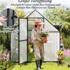 Begehbares Gewächshaus Gartenhaus mit PVC-Abdeckung & Aluminiumlegierungsrahmen Treibhaus 250 x 190 x 195 cm