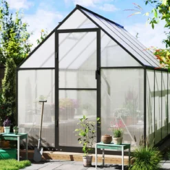 Begehbares Gewächshaus Gartenhaus mit PVC-Abdeckung & Aluminiumlegierungsrahmen Treibhaus 250 x 190 x 195 cm