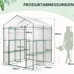 Begehbares Gewächshaus mit 4 Ebenen und 8 Regalen PVC-Abdeckung aufrollbare Tür Transparent