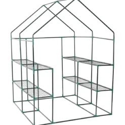 Begehbares Gewächshaus PE 143 x 143 x 195 CM Gewächshaus Treibhaus Pflanzenhaus 8 Etagen Regal aus Metall