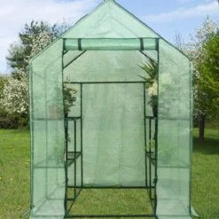 Begehbares Gewächshaus PE 143 x 143 x 195 CM Gewächshaus Treibhaus Pflanzenhaus 8 Etagen Regal aus Metall