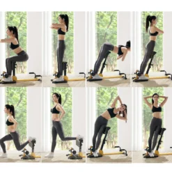 Beintrainer 8-in-1 Multifunktionaler Kniebeugentrainer Trainingsgerät für Liegestütze Bauchmuskel Gelb und Schwarz
