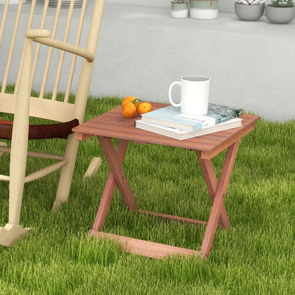 Beistelltisch Akazienholz Gartentisch klein Balkontisch X-Form 46 x 46 x 45 cm