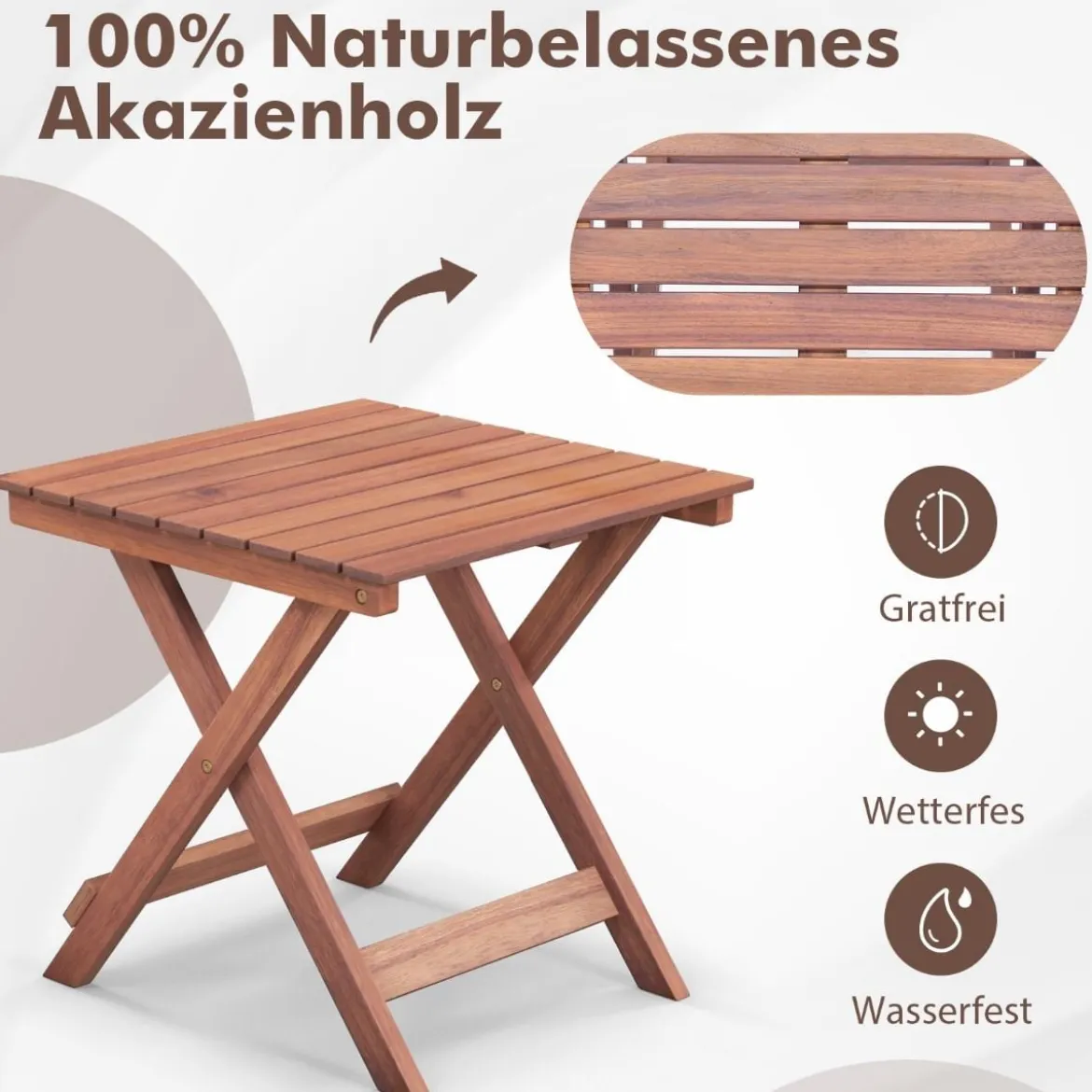 Beistelltisch Akazienholz Gartentisch klein Balkontisch X-Form 46 x 46 x 45 cm