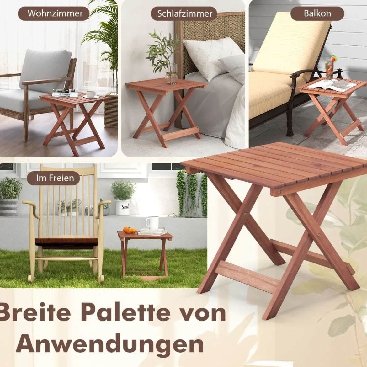 Beistelltisch Akazienholz Gartentisch klein Balkontisch X-Form 46 x 46 x 45 cm