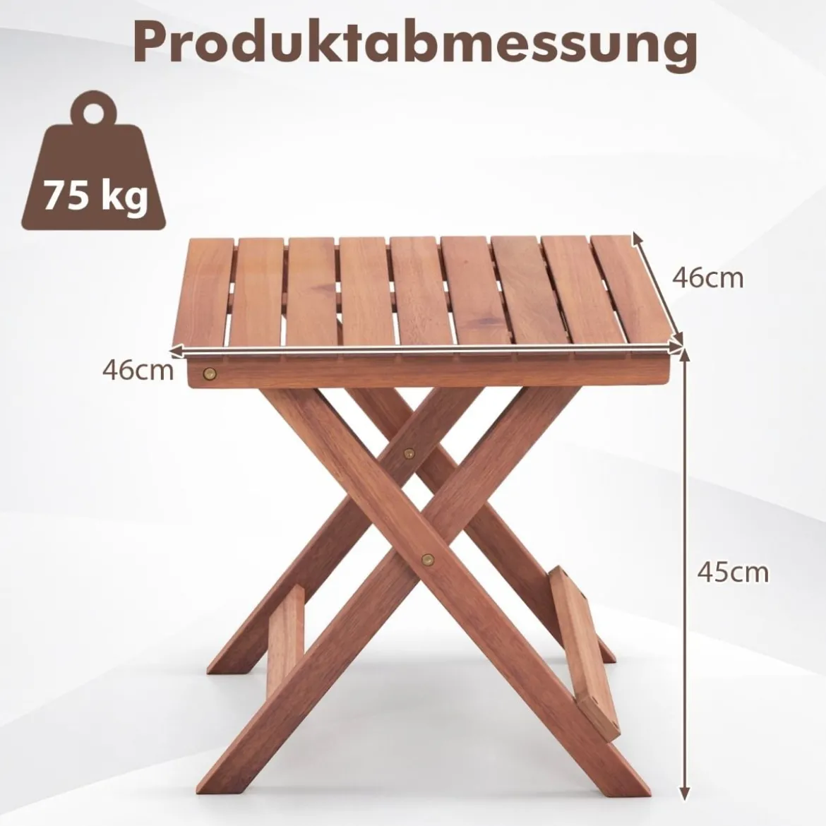 Beistelltisch Akazienholz Gartentisch klein Balkontisch X-Form 46 x 46 x 45 cm