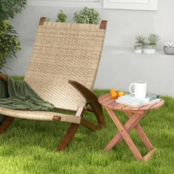 Beistelltisch Akazienholz Gartentisch klein Balkontisch Rund 46 x 46 x 45 cm