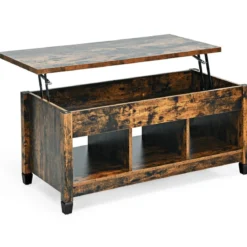 Beistelltisch aus Holz Couchtisch höhenverstellbar Sofatisch mit Stauraum 104,5 x 49 x 48-62,5 cm Kaffee