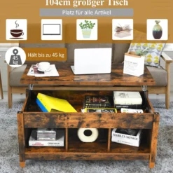 Beistelltisch aus Holz Couchtisch höhenverstellbar Sofatisch mit Stauraum 104,5 x 49 x 48-62,5 cm Kaffee