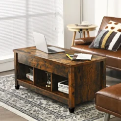 Beistelltisch aus Holz Couchtisch höhenverstellbar Sofatisch mit Stauraum 104,5 x 49 x 48-62,5 cm Kaffee