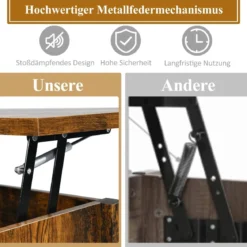 Beistelltisch aus Holz Couchtisch höhenverstellbar Sofatisch mit Stauraum 104,5 x 49 x 48-62,5 cm Kaffee