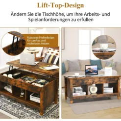 Beistelltisch aus Holz Couchtisch höhenverstellbar Sofatisch mit Stauraum 104,5 x 49 x 48-62,5 cm Kaffee