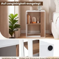 Beistelltisch aus Holz Quadratischer Nachttisch mit 2 Ebenen Kaffeetisch mit Ablage 45 x 45 x 60 cm Weiß