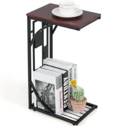 Beistelltisch C-Form Marmor Kaffeetisch Laptoptisch Sofatisch31 x 21 x 53 cm Braun