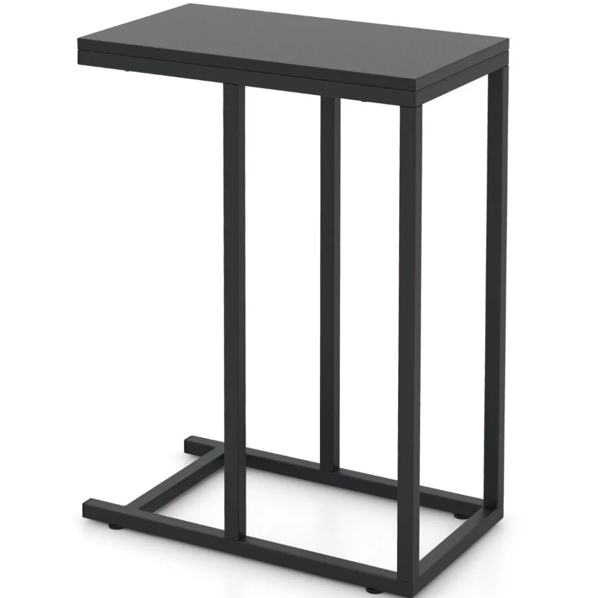 Beistelltisch C-Form Sofatisch mit Metallgestell Kaffeetisch für Wohnzimmer Rustikales Braun/Grau/Schwarz