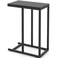 Beistelltisch C-Form Sofatisch mit Metallgestell Kaffeetisch für Wohnzimmer Rustikales Braun/Grau/Schwarz