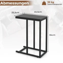 Beistelltisch C-Form Sofatisch mit Metallgestell Kaffeetisch für Wohnzimmer Rustikales Braun/Grau/Schwarz
