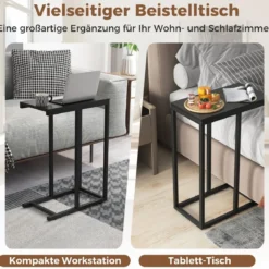 Beistelltisch C-Form Sofatisch mit Metallgestell Kaffeetisch für Wohnzimmer Rustikales Braun/Grau/Schwarz