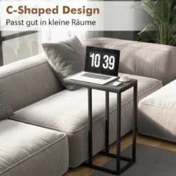 Beistelltisch C-Form Sofatisch mit Metallgestell Kaffeetisch für Wohnzimmer Rustikales Braun/Grau/Schwarz