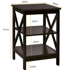 Beistelltisch 3 Ebenen Sofatisch Quadratisch Nachttisch fürs Bett 40 x 40 x 61 cm Kaffee