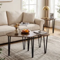 Beistelltisch 3er Set Verschachtelter Couchtisch in 3 Größen Satztisch mit Beinen aus Stahl Braun