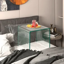 Beistelltisch Glas Nachttisch U-förmig transparenter Glastisch quadratisch 45 x 45 x 41 cm