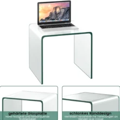 Beistelltisch Glas Nachttisch U-förmig transparenter Glastisch quadratisch 45 x 45 x 41 cm