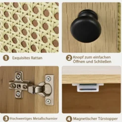 Beistelltisch Holzbeistelltisch mit Regal Nachttische mit Stahlsockel 48 x 40 x 56 cm Natur + Schwarz