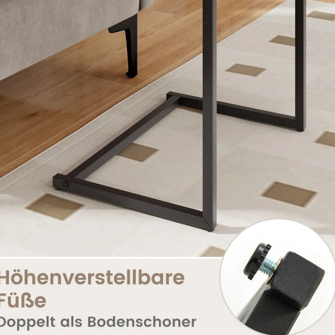 Beistelltisch Holz Metall Laptoptisch C-förmig Sofatisch 55 x 36 x 67 cm Schwarz + Braun