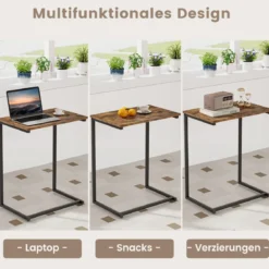 Beistelltisch Holz Metall Laptoptisch C-förmig Sofatisch 55 x 36 x 67 cm Schwarz + Braun