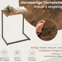 Beistelltisch Holz Metall Laptoptisch C-förmig Sofatisch 55 x 36 x 67 cm Schwarz + Braun