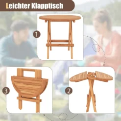 Beistelltisch klappbar wetterfester Klapptisch aus Teakholz runder Balkontisch 50 x 50 cm Natur