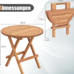 Beistelltisch klappbar wetterfester Klapptisch aus Teakholz runder Balkontisch 50 x 50 cm Natur