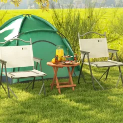 Beistelltisch klappbar wetterfester Klapptisch aus Teakholz runder Balkontisch 50 x 50 cm Natur