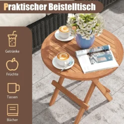 Beistelltisch klappbar wetterfester Klapptisch aus Teakholz runder Balkontisch 50 x 50 cm Natur