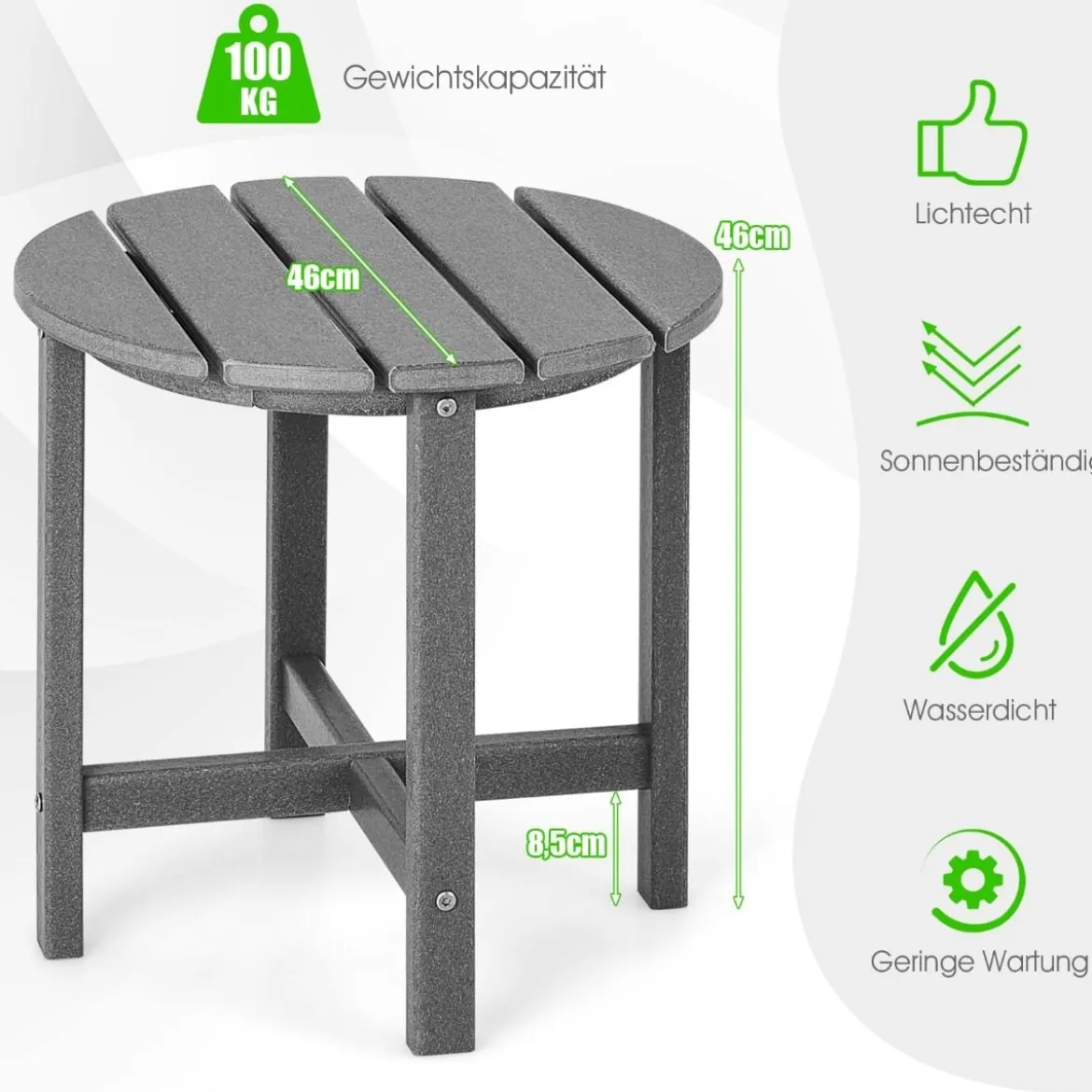 Beistelltisch Kleiner Gartentisch aus UV-beständigem Kunststoff Schwarz/Teak/Grau/Weiß
